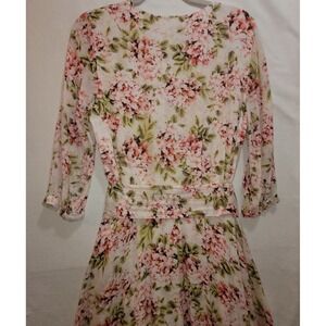 J. Jill Floral Midi Dress in Pink and Green on Cream Background
